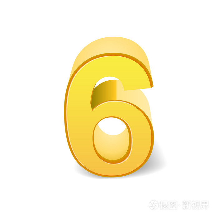 3d 闪亮黄色数字 6