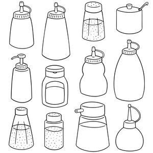 向量集的调味品瓶插画