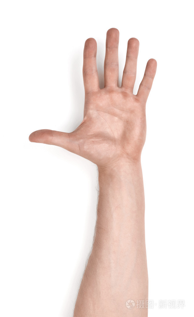 男人的手掌被孤立在白色背景上