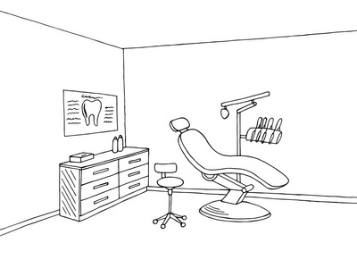 医院建筑涂鸦牙医办公室诊所图形艺术黑白色素描图矢量照片