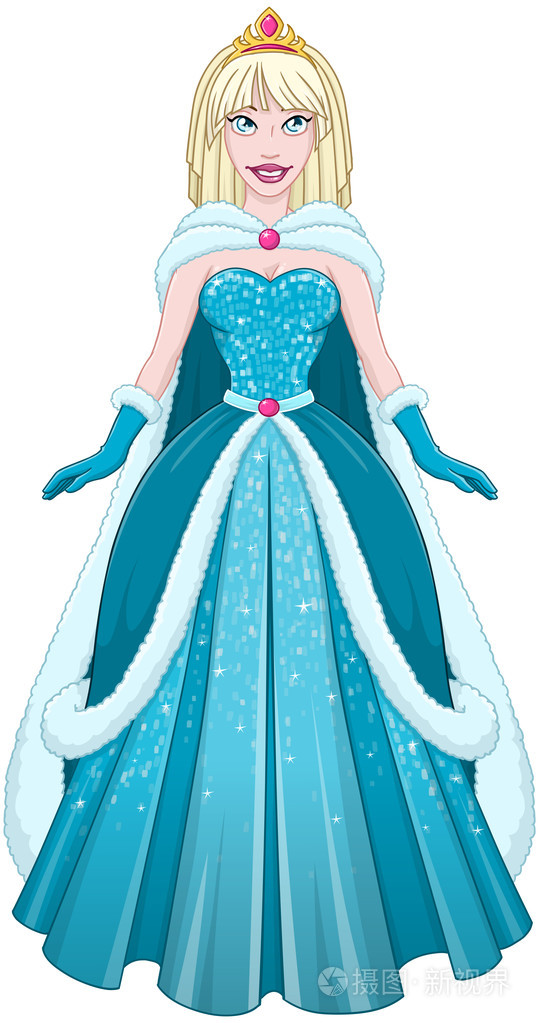 蓝色的裙子和披风的雪公主