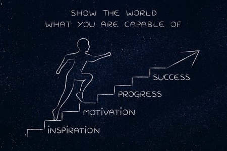 有目的的楼梯成功的步骤:有字幕的人爬楼梯照片