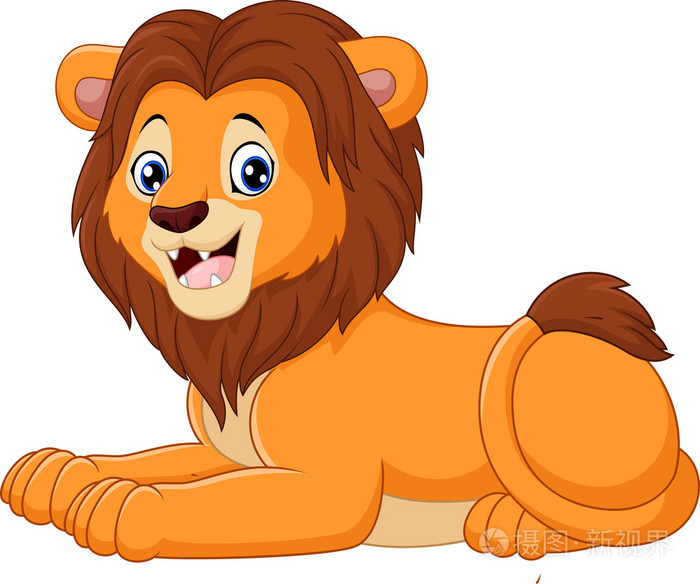 卡通狮子坐在白色背景上孤立