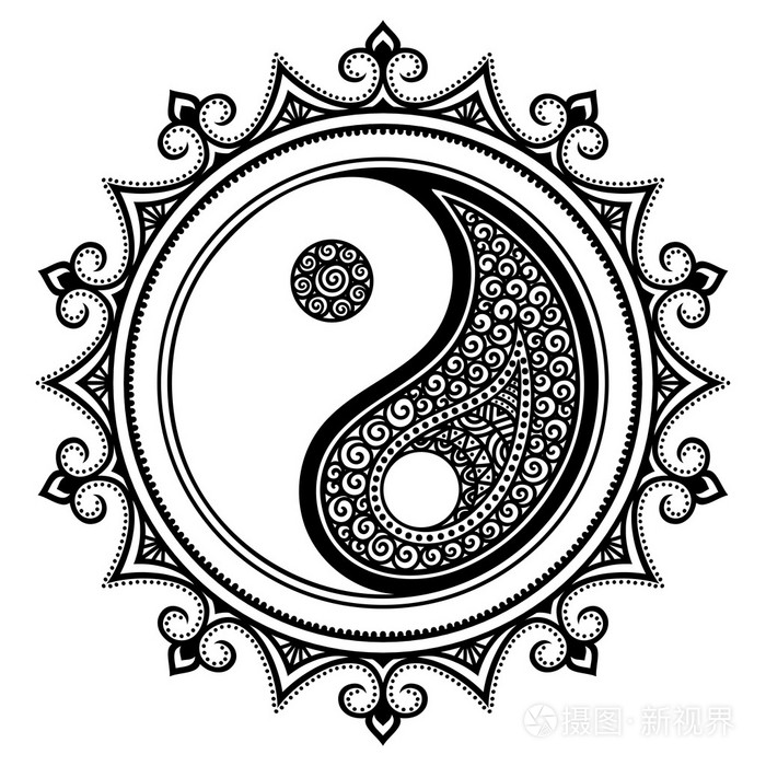 在形式的曼荼罗的圆形图案.阴阳装饰符号.古代的一种激素的标志.