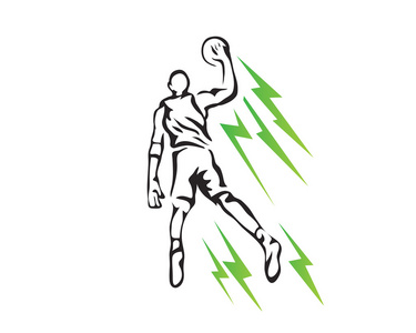 现代职业篮球运动员在行动标志-赢得扣篮照片