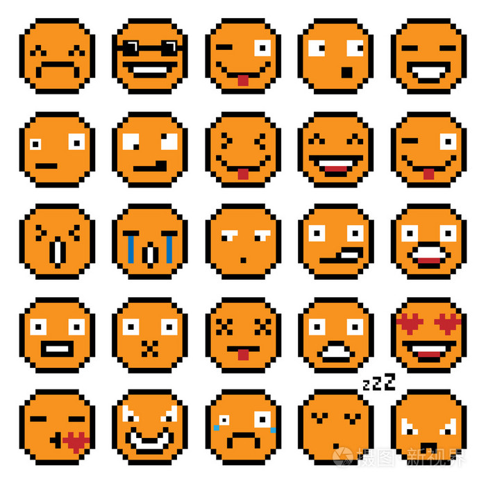 表情微笑图标微笑像素微笑复古第二集橙色的情感集合集