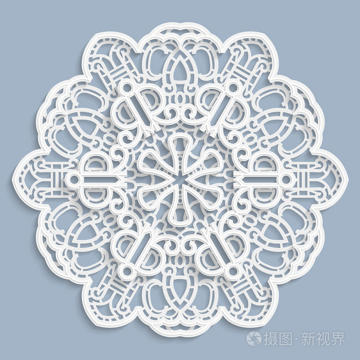蕾丝3d 曼荼罗,圆对称的镂空图案,花边桌巾, 装饰雪花, 阿拉伯文装饰