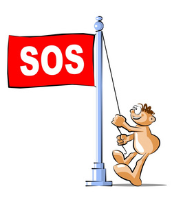 卡通升旗与 sos 首字母缩略词照片