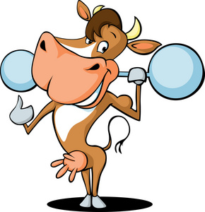 有趣的强健康健身牛电梯权重卡通矢量图照片