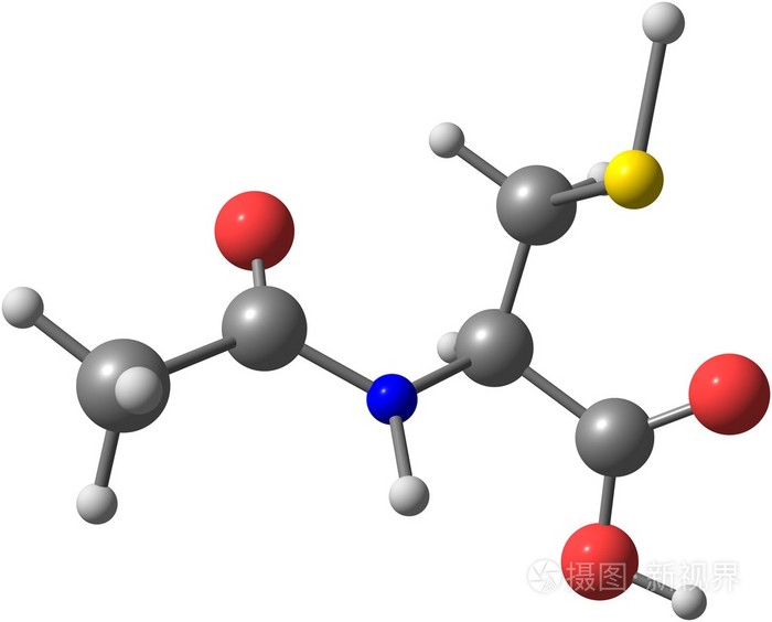 乙酰半胱氨酸分子结构上白色孤立