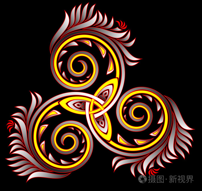 凯尔特语的磁盘点缀三重螺旋火红颜色的象征