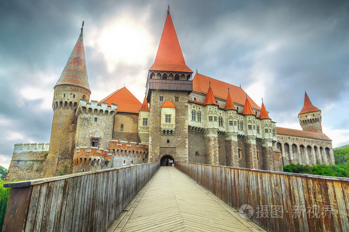 壮观的著名 corvin 城堡，县长，特兰西瓦尼亚，罗马尼亚，欧洲