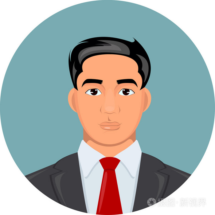 穿西装的英俊商人的卡通插图矢量肖像风格