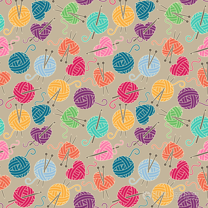 无缝, 花木矢量背景与纱,针织针和钩针钩插画-正版商用图片1q3jxe-摄