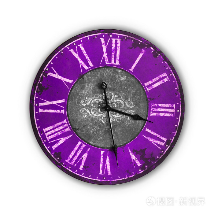 孤立的老式旧紫色时钟