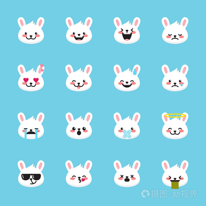 矢量兔子表情符号集合可爱的表情符号集