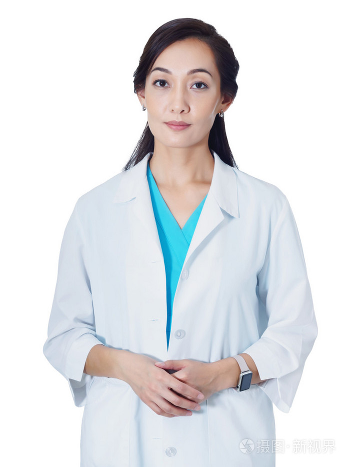 白色背景上孤立的年轻亚洲医生的肖像照片-正版商用图片1q3xho-摄图新