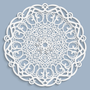 阿拉伯对称蕾丝 3d 曼荼罗,圆对称的镂空图案,花边桌巾, 装饰雪花