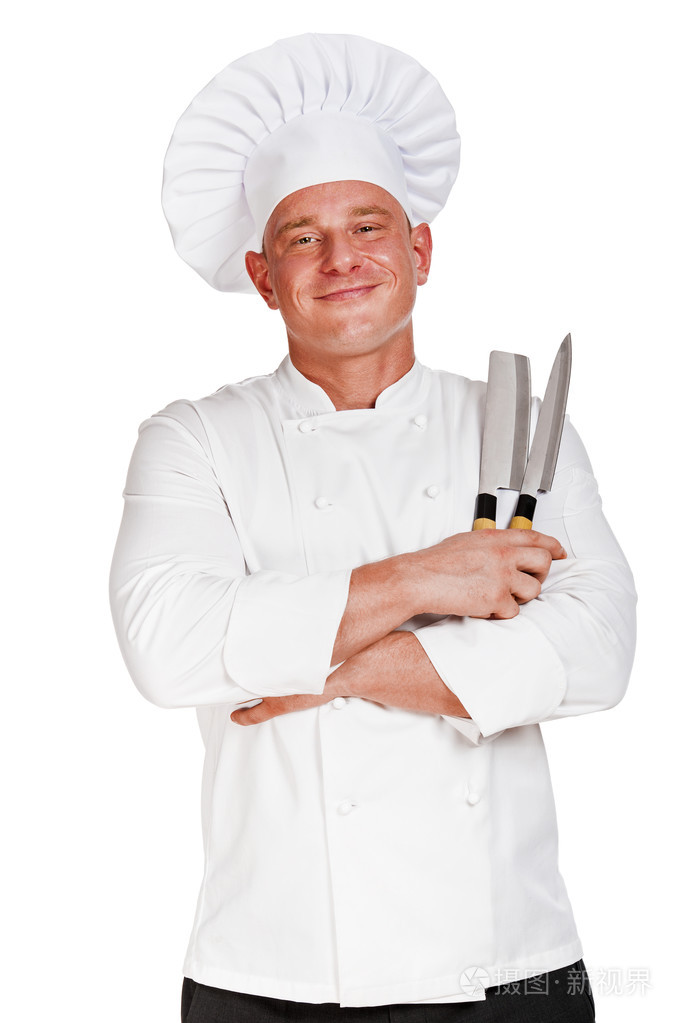厨师男子手持两刀