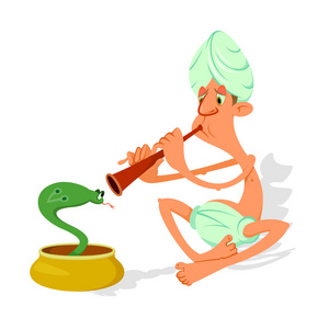 耍蛇人卡通插画