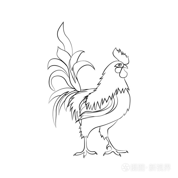 黑色素描的公鸡.中国新的一年到 2017 年
