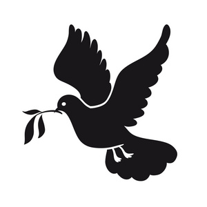 与橄榄枝的鸽子.国际和平日.黑色图标照片