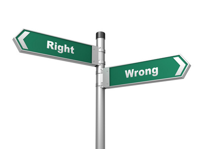 错误的方式与箭头正确对待错误道路标志 3d 图照片