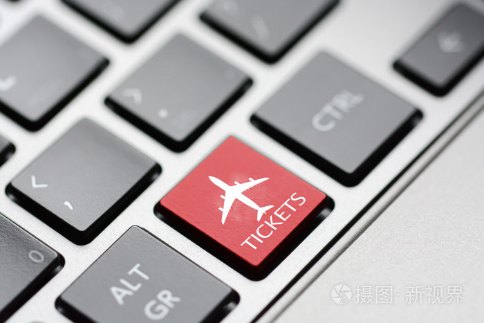 键盘上的红色飞机按钮照片-正版商用图片1q5a8t-摄图新视界
