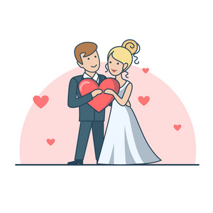 新婚夫妇穿着结婚礼服插画