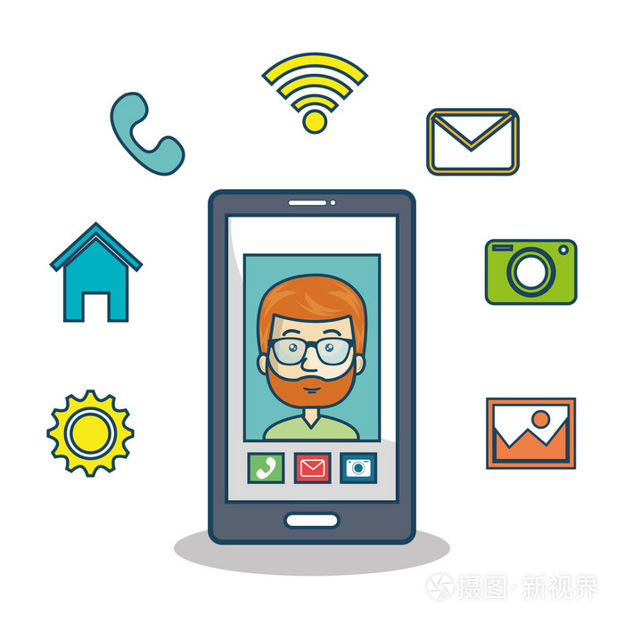 卡通智能手机的人移动聊天图形