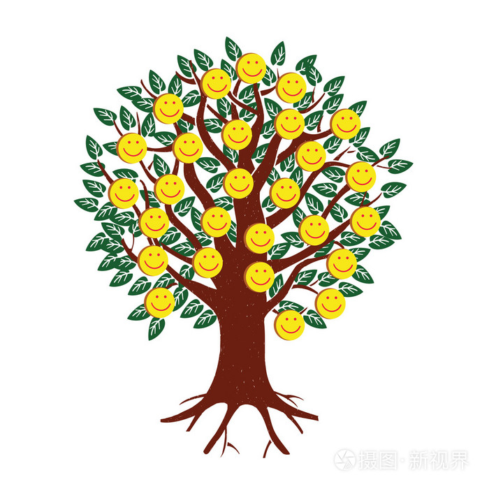 微笑的表情符号形式的一棵树上的水果