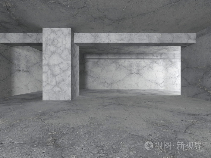 黑暗的空混凝土地下室房间背景