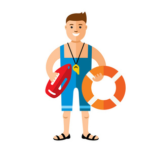 矢量救生员.平面样式色彩丰富的卡通插画照片