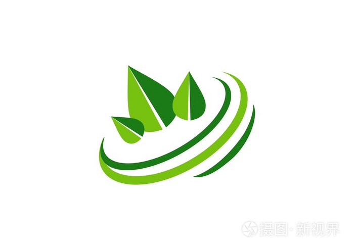 绿色的圆叶标志生态平衡符号自然植物学图标矢量设计