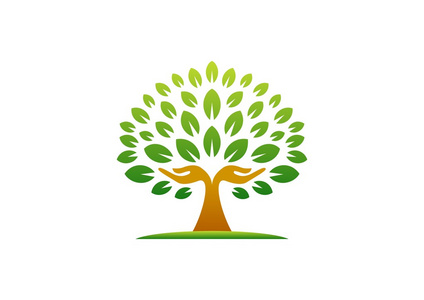 手树徽标,自然手树健康概念图标,瑜伽保健符号矢量设计照片