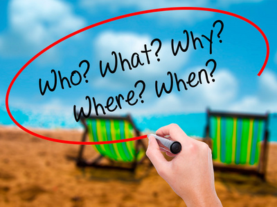 什么?为什么呢?在哪里?当吗?与黑色标记照片