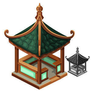 绿树在白色背景上的卡通风格