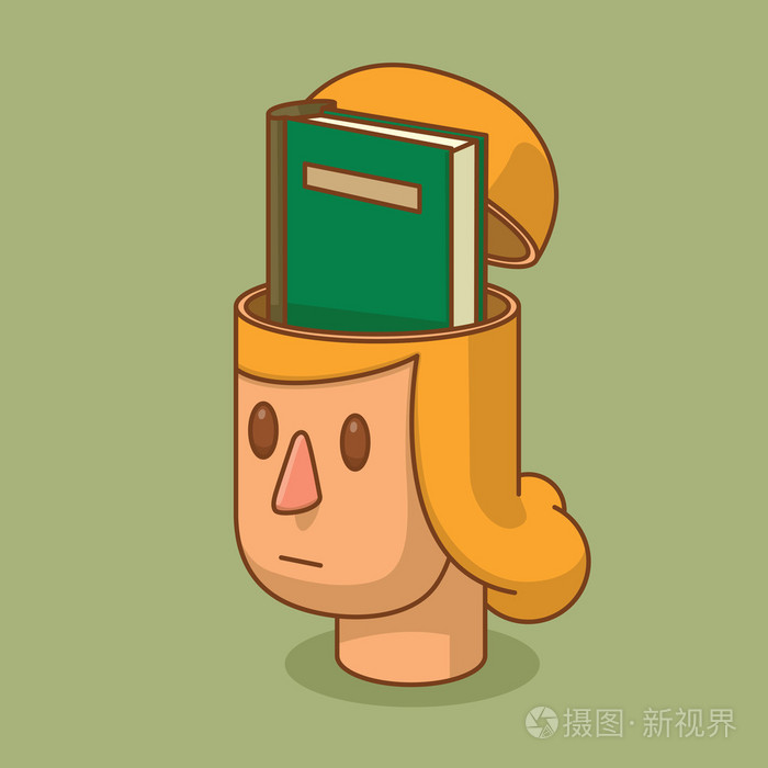 一本绿色的书打开女人的脑袋