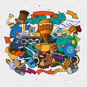 手绘蒸汽朋克元素插画