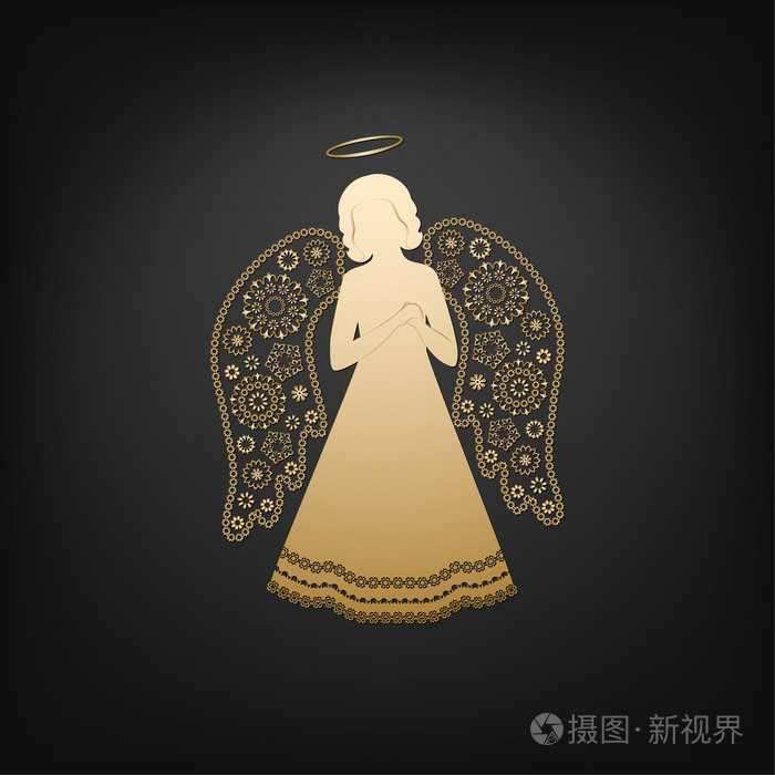 带花的翅膀和光环的天使