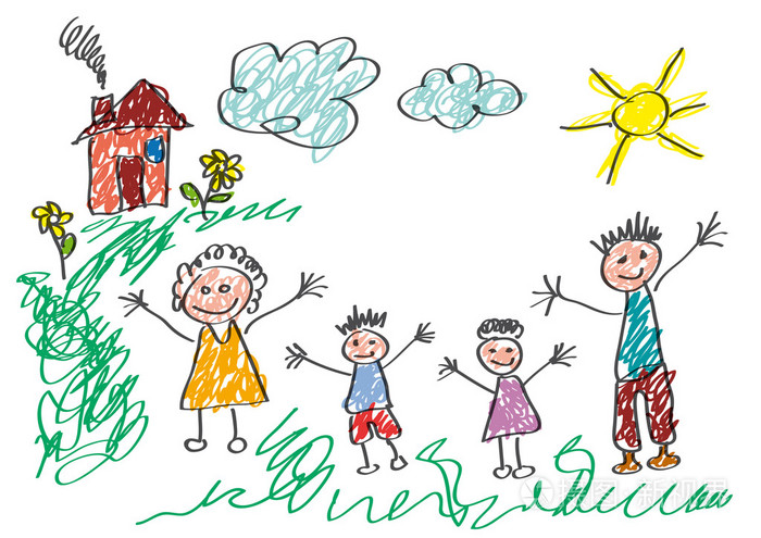 由一个孩子,幸福的家庭,在春天的矢量绘图插画-正版商用图片1q8a6i-摄