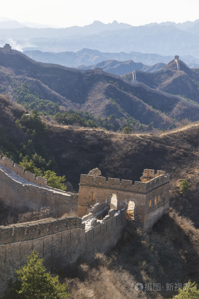 雄伟壮观的万里长城的下巴