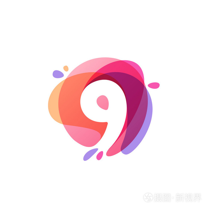 在丰富多彩的水彩溅背景九号标志.9 ico