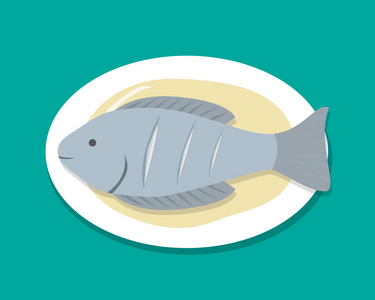 顶视图在白板上的清蒸鱼矢量清蒸的蔬菜用橄榄清蒸鱼