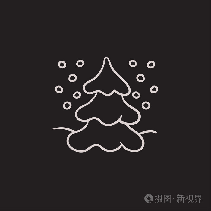 圣诞树上覆盖着雪草绘图标插画-正版商用图片1qa8oi-摄图新视界