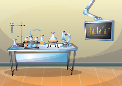 卡通矢量插图实验室内部空间与分层照片