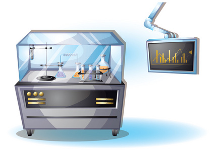 卡通矢量插图实验室内部空间与分层照片