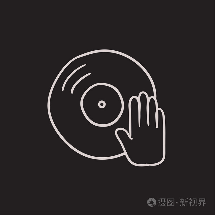 光盘的 dj 手素描图标