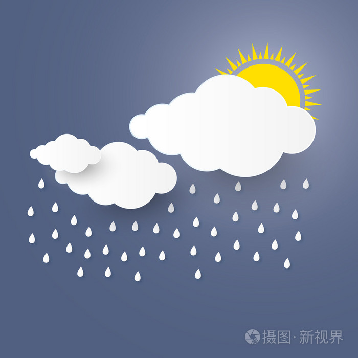 在蓝色的天空和雨纸艺术刘子云。矢量怡乐思