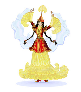 美丽的女孩在东部的哈萨克黄金首饰照片